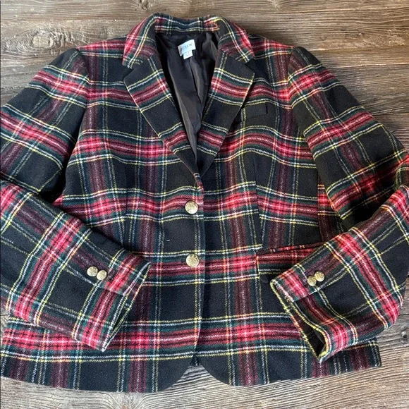 J. Crew tartan plaid 2 button school boy blazer wool NWOT size 14 - Picture 6 of 14